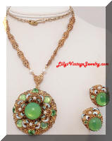Vintage Germany Greens Pendant Necklace Earrings Set