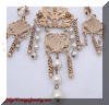 Antiqued Gold tone faux Pearls Dangling Brooch Earrings Set