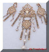 Antiqued Gold tone faux Pearls Dangling Brooch Earrings Set