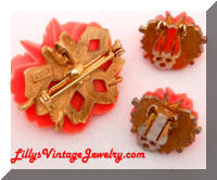 Vintage J.J. Coral Roses Brooch Earrings Set