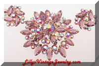 Vintage DeLIZZA and ELSTER AB Purple Rhinestones Brooch Earrings Set