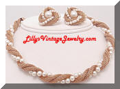 Kramer mesh pearls necklace earrings