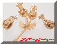 Vintage LEDO 1963 Golden Flowers Brooch Earrings Set