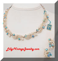 Vintage LISNER Golden AB Rhinestones Pearls Necklace Earrings Set