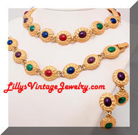 LIZ CLAIBORNE Golden Rich Colors Necklace Bracelet Earrings Set