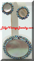Vintage MOP Aurora Borealis Brooch Earrings Set