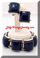Vintage Navy Blue Plastic Chunky Bracelet Earrings Set