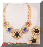 Dramatic PARKLANE Cabochons Rhinestones Necklace Earrings Set