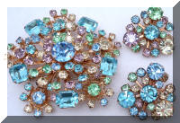 Vintage GORGEOUS Pastel Rhinestones Brooch Earrings SET