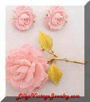 J.J. Pink Roses Flower Brooch and Earrings Set
