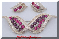 Stylish Pink Purple Rhinestones Ribbon Brooch Earrings Set