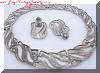 Vintage Silver tone Collar Necklace Dangle Earrings SET