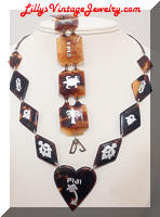 Art Deco TORTOISE Shell Fiji Sweetheart Necklace Bracelet Set