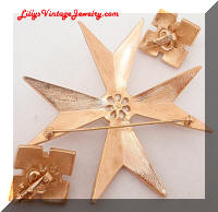 Trifari golden maltese cross brooch earrings set