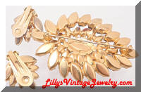 AB Topaz Rhinestones Art Glass Leaves Brooch Earrings Set