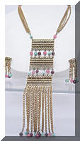 Large Vintage Gold tone Fringe Beads Necklace Earrings Set