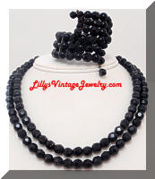 Vintage Black Glass Beads Necklace Bracelet Set