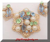 Pastel Rhinestones Pearls Brooch Earrings