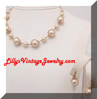 Vintage Caged faux Pearls Necklace and Earrings Set