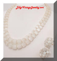 Vintage Frosted Glass Beads Necklace Earrings Set