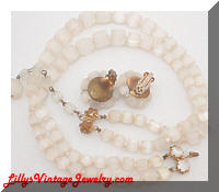 Vintage Frosted Glass Beads Necklace Earrings Set