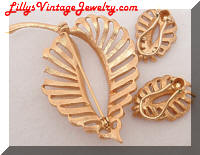 Vintage Golden Rhinestones Leaves Brooch Earrings Set