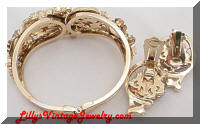 Vintage Goldtone Roses AB Rhinestones Clamper Bracelet & Earrings Set