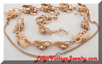 Vintage Golden Roses Rhinestones Necklace Bracelet Earrings Set