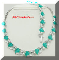 Green Moonglow Leaves Necklace Bracelet Set