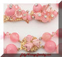Vintage Pink Beaded Rhinestones Crystals Necklace Earrings Set