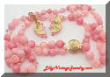 Vintage Pink Beaded Rhinestones Crystals Necklace Earrings Set