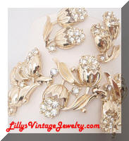 Vintage Quality Golden Rhinestones Flowers Bracelet Earrings Set