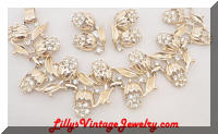 Vintage Quality Golden Rhinestones Flowers Bracelet Earrings Set