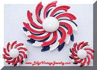 Patriotic Red White and Blue Enamel Brooch Earrings SET