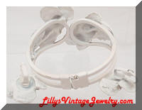 Vintage White Japanned Golden Roses Clamper Bracelet Earrings Set