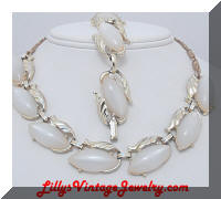 Sassy White Lucite Moonglow Gold tone Necklace Bracelet Demi