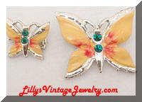 Vintage Enamel Butterfly Brooch and Scatter Pin Set