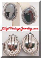 WHITING & DAVIS Hematite Cab Silver Earrings