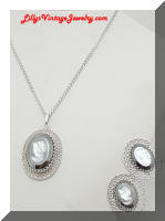 Whiting & Davis hematite cameo necklace Earrings set 